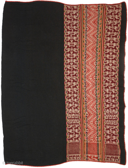 This beautiful aksu, or women's over-skirt, comes from the Candelaria village area of Bolivia and is an essential part of the traditional ceremonial ensemble of the women of that region. Woven on  ...