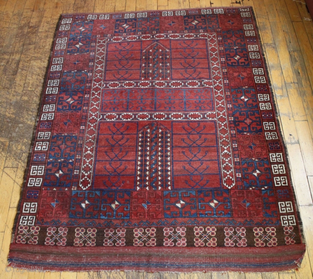 Antique ersari ensi in excellent condition. Unusually large size with great scale. Overall good pile with no repairs. Original selvages. All natural colors with pretty light blues. Late 19th c. 5' x  ...