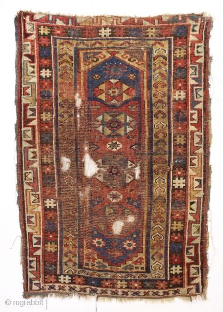 Antique turkish makri rug. Reasonably early example. "as found", dirty with some nice holes. All natural colors. ca. 1875. 3'9" x 5'4"           