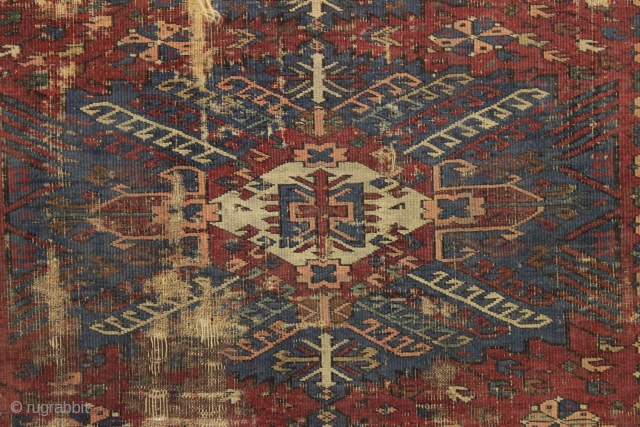 antique zejwa kuba rug. What remains of a classic kuba type rug. "as found", extremely dirty and with much wear and edge loss. Priced accordingly. Under all that dirt are good colors  ...