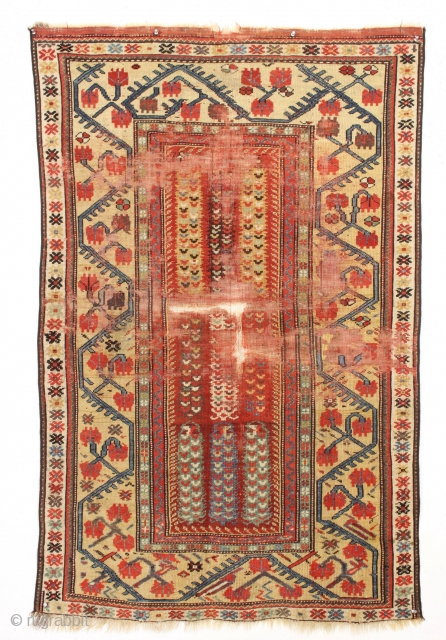 Antique early melas rug. Ineffable. ca. 1850 or earlier. 3'7" x 4'9"                     