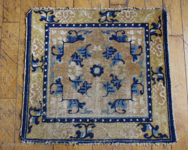 Antique Chinese square. Good design. Some good pile, some wear. All good natural colors. Mid 19th c. 2' x 2' 2"            