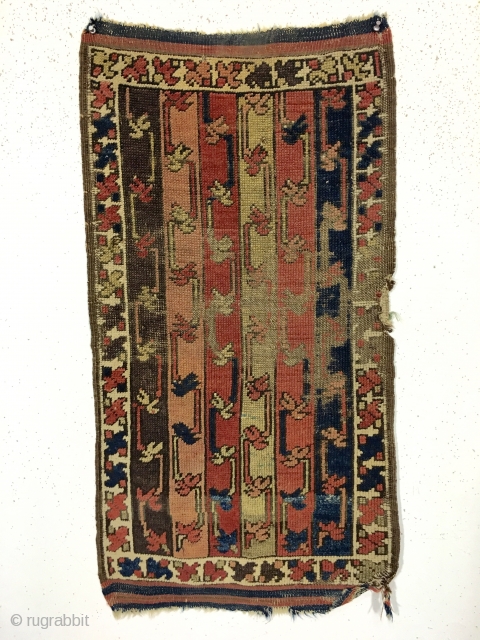 Antique Anatolian yastik. Rough but interesting yastik with all natural colors. Dirty with wear as shown. Good age, Ca, 1880. 21" x 39"          