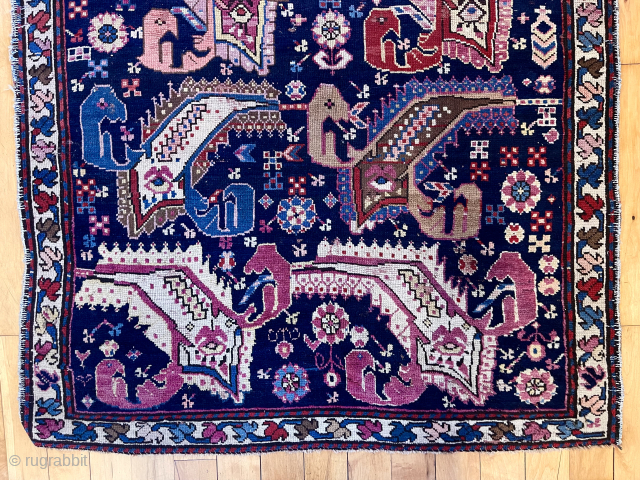 Out of the cedar chest. Uncommon Caucasian Goradis long rug. Best I’ve seen. Fine condition. Great color. Always makes me smile when unrolled. 19th c. 3’9” x 7’10”     