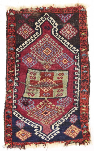 antique east anatolian yastik. All natural colors with pretty greens. Glossy wool. As found, and priced accordingly. Late 19th c. 23" x 36"          