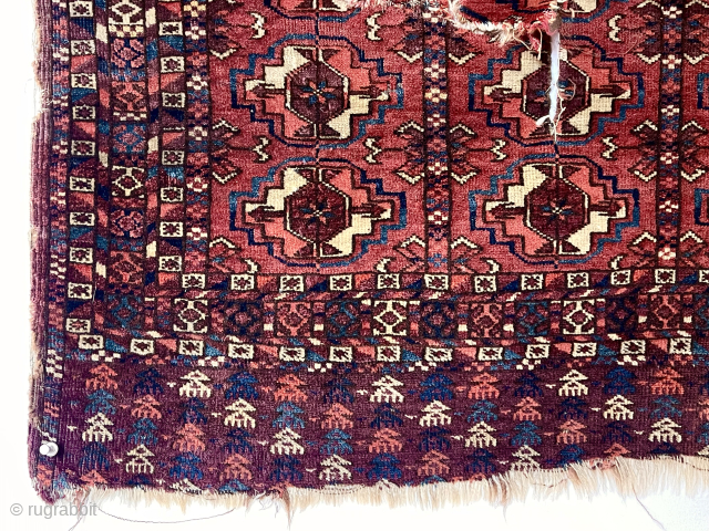 Out of the cedar chests. The only Tekke small carpet or “marriage “ rug I thought worthy of keeping. Lovely old colors, interesting skirt panels, great weave and lustrous wool. Structurally ok  ...