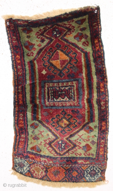 antique east anatolian kurdish yastik. Full thick high pile. All natural colors featuring lots of very pretty greens. Clean. 19th c. 18" x 31"         