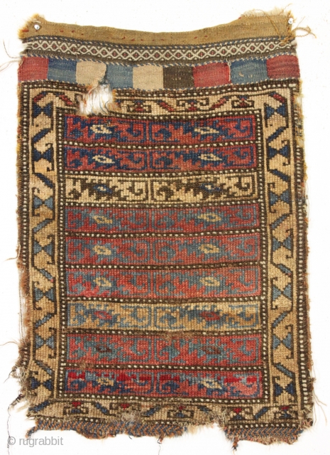 Antique bagface. Probably kurdish. Unusual design. Intersting palette with lots of natural brown wools. Has a certain degree of integrity I like. Nice hole. ca. 1880. 2' x 2' 11"    ...