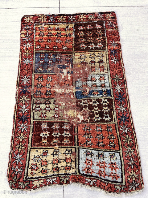 Out of the cedar chests. Small early East Anatolian rug. Strong graphics. Rich color. Not perfect condition but not something you see often. Must like stars. Mid 19th century. 37” x 56” 