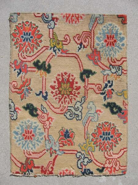 T455 Tibetan Sitting Rug, 1'9"x2'5";Early 20th century, very good condition,missing perhaps one row of knots on bottom;natural and synthetic dyes             
