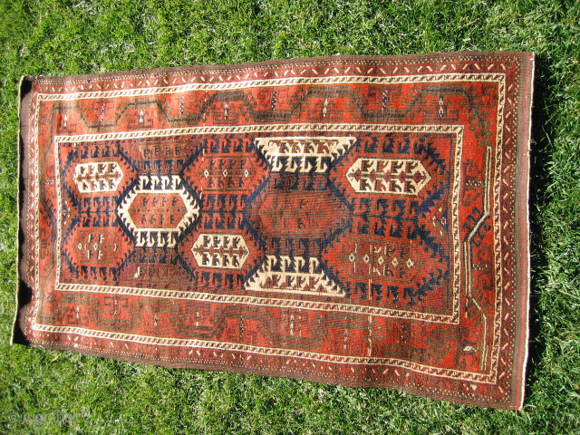 Nice older Baluch with original ends. 3'5" x  5"8".Contact at grtex131@gmail.com with questions
                   