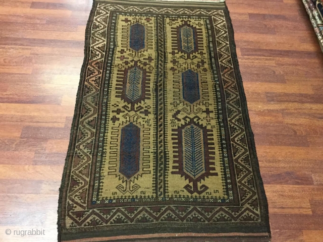 19th Century Persian Tribal Baluch Rug-1968-Northeast Persia, Khorrasan region , size is 3 ft x 5 ft, circa 1875. This tribal rug is in excellent condition with good even pile throughout except  ...