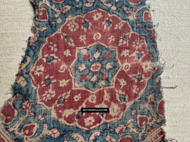 An amazing little fragment of an Indian Trade textile acquired in Toraja. This, (along with other textiles) was saved from a fire by the previous owner. See more on the link https://wovensouls.com/collections/antique-vintage-toraja-textiles-and-art.  ...