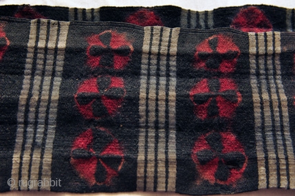 Vintage Tibetan Kaabo Kumarband or waist belt used to secure the robe. Nambu Tigma work all over. Natural Dyes. Circa 1930.
More pictures on 
http://www.wovensouls.com
SOLD
         