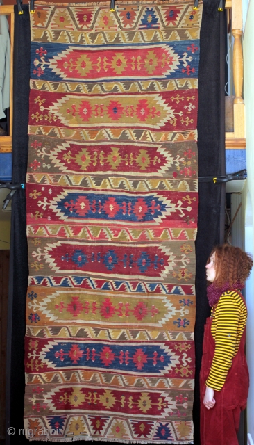 Long complete Sachikara tribe saf kilim from the Konya region. I had a small version of this kilim a couple of years ago that someone bought through Rugrabbit and here is its  ...