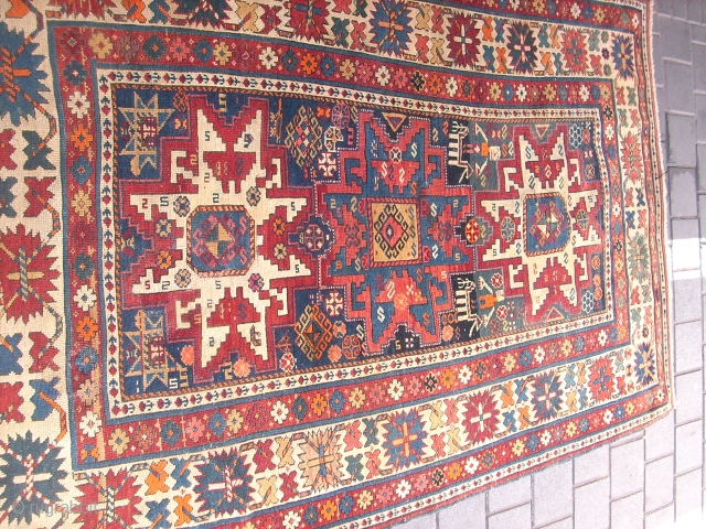 SIRVAN ANTIQE LEZGI STAR LATE 19 VERY DRAMTIC COLORS 120-180 CM 2SMALL OLD REPAIRS                   