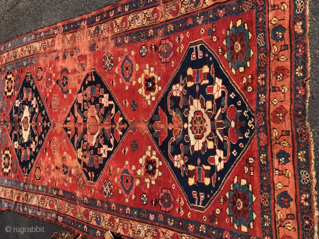 5-5x9 antique Rug, extensive wear gorgeous colors 
Lots of eggplant colors                      