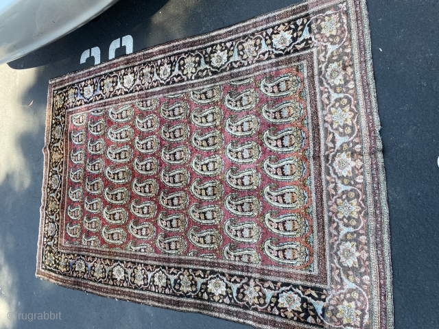 Antique silk Kashan Mohtasham, very good condition, 4-5x6-2.                         
