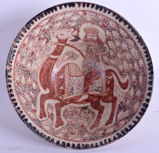 Rare, antique, decorative, persian (Kashan?) pottery bowl (diameter: 22,5 cm / 8,9 inches.) 
From the ancient eastern world...
See pics for condition -no repair-  ask for the images in higher definition if  ...