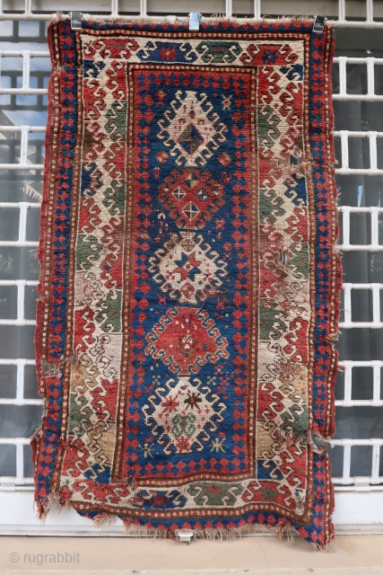 Old and rare Kazak Borjalou rug ( 155cm x 95 cm)
Unusually small lovely Borjalou with a masterfully executed border despite its small size. Condition visible on pictures, with several holes and losses,  ...