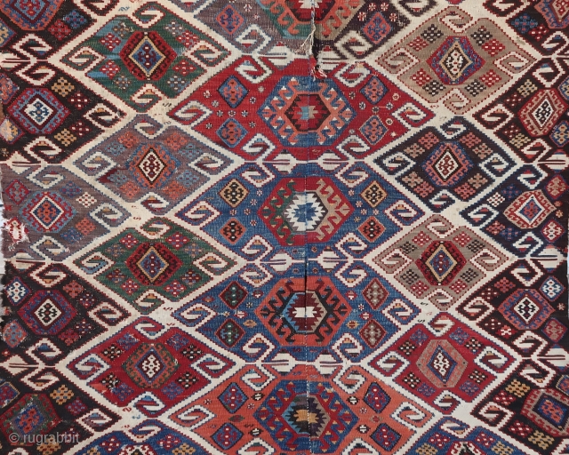 Very rare, fine and old anatolian (Karakeçili?) kilim (287 cm x 166 cm) The weaver of this exquisitely delicate piece was very skillfull. The design is extremely well controlled and harmonious. Several  ...