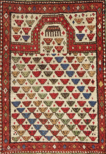 Antique and rare trans-caucasian prayer rug (103cm x 83cm).                        