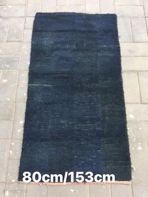 Tibetan rug. Blue green background with four strips , good age. Size 80*153cm( 31*60”)                   