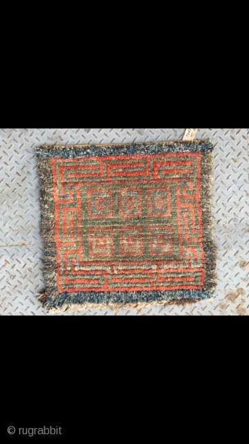 #2060 Tibet Wangden rug, blue , green and red checker veins, good age and quality, size 56*56cm(22*22")                