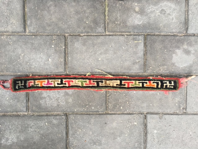 #1628 Tibet handicraft . black background with "丁" veins,red selvage. It is the daily utensils of Tibetan nomads .good age .about long 60cm.          