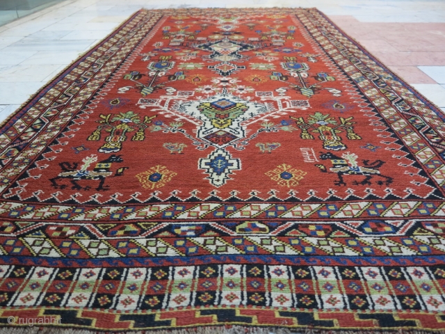 A beautiful Nasrabad Bakhtiari with gret design wool on wool size: 234 x 125 age: 1916 price: POR
               