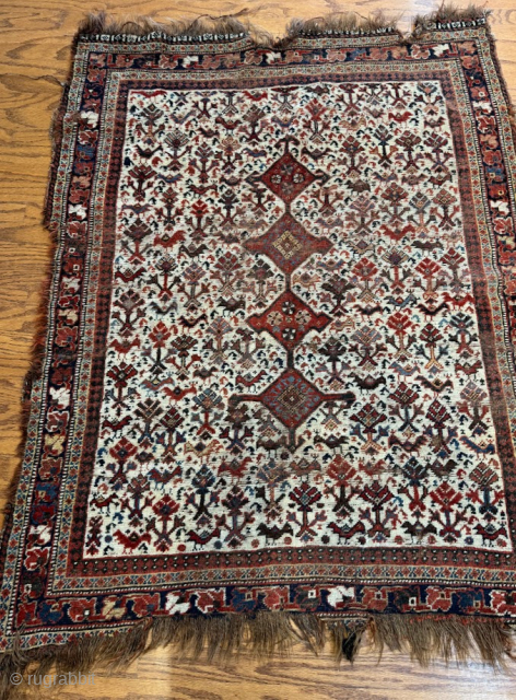 Khamseh Chickens pattern 5'X 4'pile rug Cir:1930 100% wool hands spun and natural dyes.                   