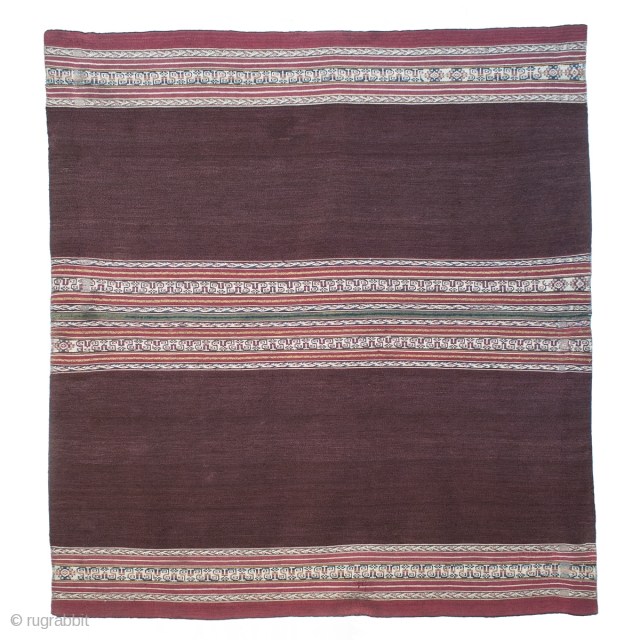 Ahuayo (woman's mantle), Aymara culture, Potosi/Oruro, Bolivia. Camelid yarns, natural dyes, pre-1850. 47.5" 120.6 cm) high by 43" (109.2 cm) wide. The weaving of this piece is unique to the Aymara people  ...