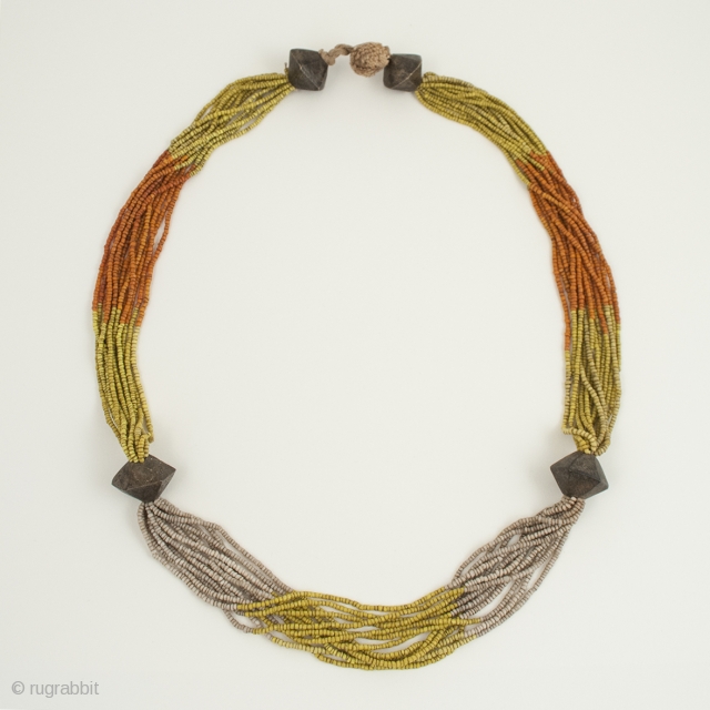 Glass bead necklace, Khond people, Orissa, India. Glass trade beads, brass, cotton string, 33" (63.8 cm) long. Mid-20th century.              