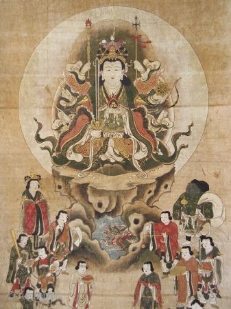 Japanese Edo Buddhist Scroll Painting of Eight Armed Kannon

Japanese Buddhist scroll painting of Eight Armed Kannon , the bodhisattva of compassion, seated in a lotus position. In her other seven arms she  ...