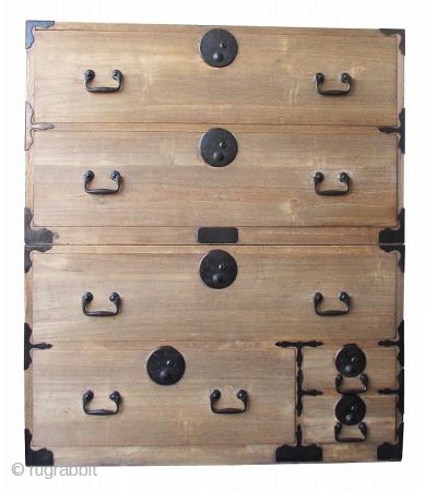 Japanese Antique 2-section Kiri Isho Tansu

Antique Japanese isho tansu (chest on chest for clothing), made all of kiri (paulownia) wood. The top section has two large drawers while the bottom section has  ...