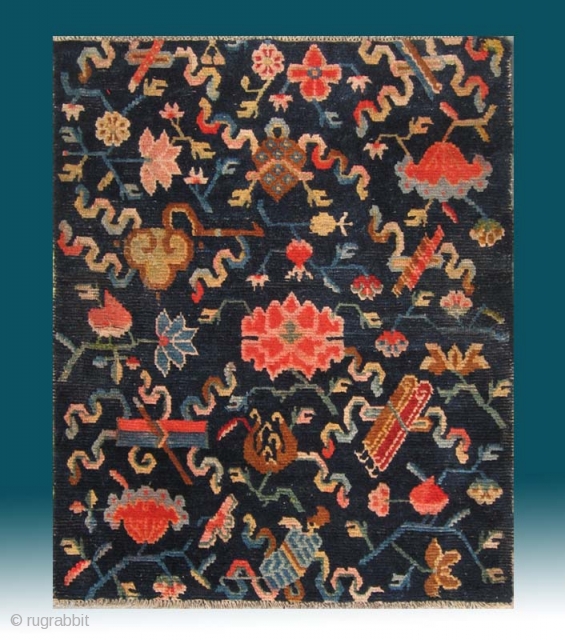 No.A0030 * Tibetan Antique "Eight Treasure Pattern" Rug/Mat. Size:59x71cm(23x28"). Origin: Tibet. Shape: Rectangle.Background Color: Blues. cotton/wool.
                 