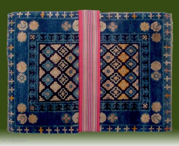 No.A0005 * Chinese Baby Saddle Rug,Late 19th Century.Size:61x87cm(24"x34"),Origin: Baotou-Suiyuan.cotton/wool. Shape: Rectangle. Blues colors                    