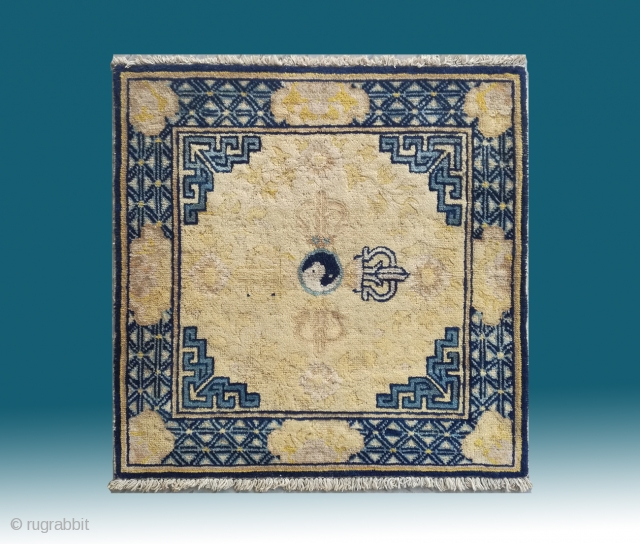 No.DX001 * Chinese Antique Ningxia Square Mat-Rugs.Age: 18th Century. Origin: Ningxia.Size: 77 x 78cm( 30" x 31" ). Shape: Square. Background Color: Yellows.          