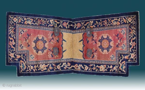 No.R097 * Chinese Antique Beijing Saddle Rug,Size: 75x142cm(30"x56"). Origin: Beijing.Background Color:Woodred.                      