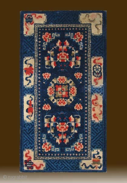 No.R139 * Chinese Antique Rug , Size:54x99cm(21"x39").Origin: Baotou-Suiyuan.Shape: Rectangle. Background Color: Blues                     