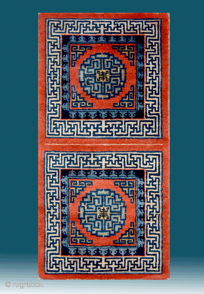 No.R110 * Chinese Antique Mat-Rug,Size:67x137cm( 26" x 54" ). Origin: Suiyuan. Shape: Square.Background Color: Wood Red.Good condition.                