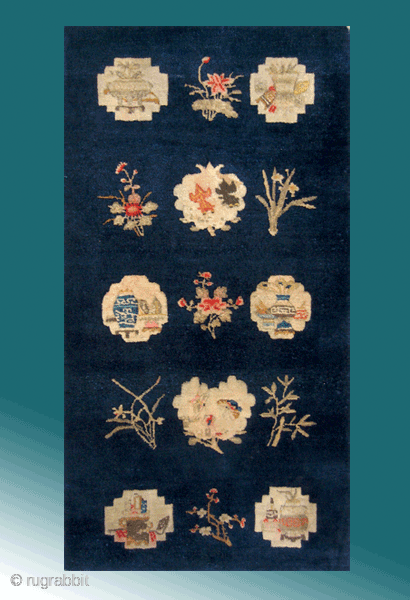 No.R118 * Chinese Antique  Rug,Size: 68x132cm(27"x52").Origin: Shanxi-Yulin.Shape: Rectangle.Background Color: Blues 
                     