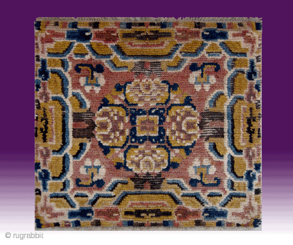 No.A0017 * Chinese Ningxia square Mat-Rug Age: 18th Century.Size: 52x54cm (20"x21") . Origin: Ningxia Shape: Square. Background Color: the Wood Red.All vegetable dyes.          