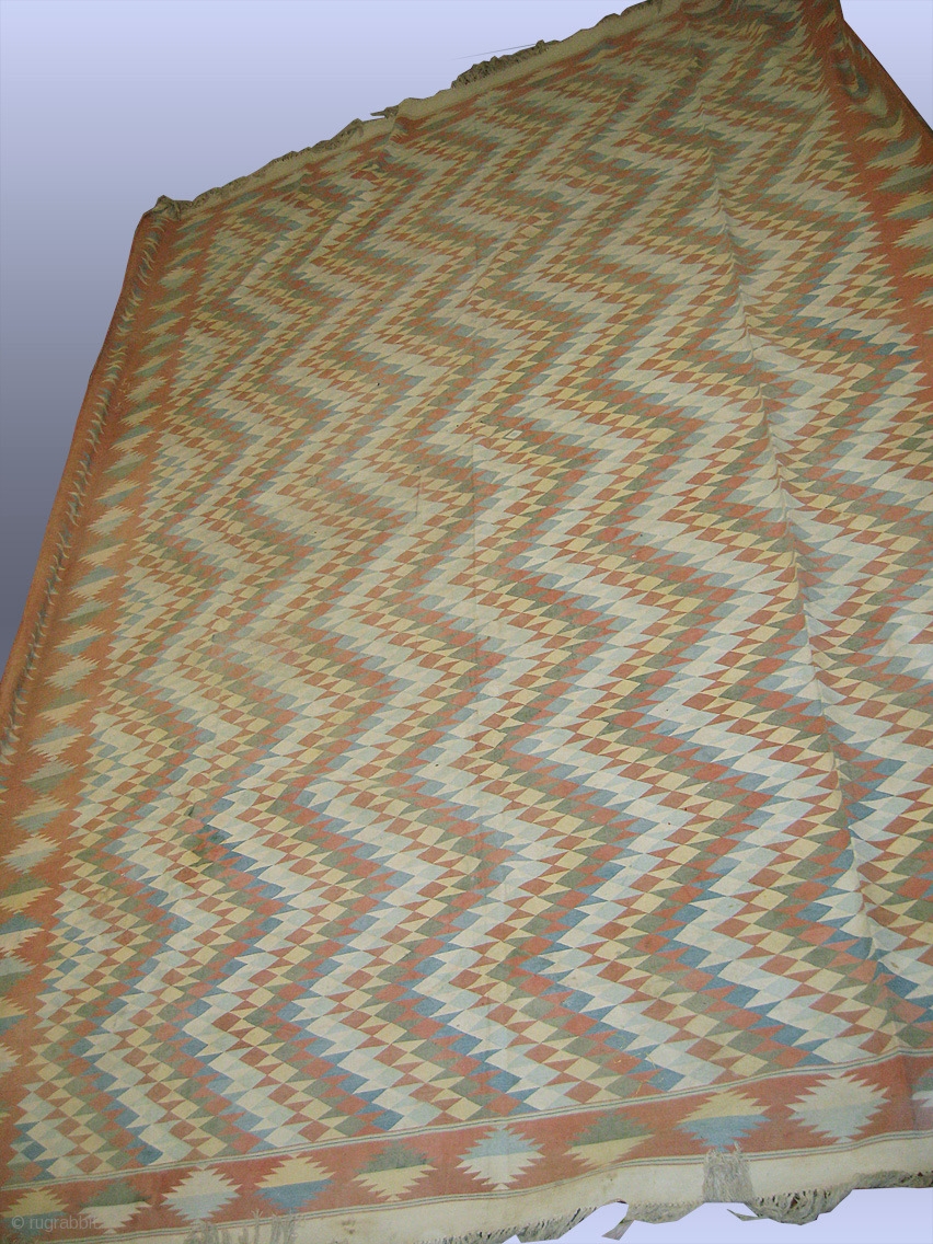 An Outstanding Antique Dhurry / Dhurrie Rug from Uzbek weavers of Mazar