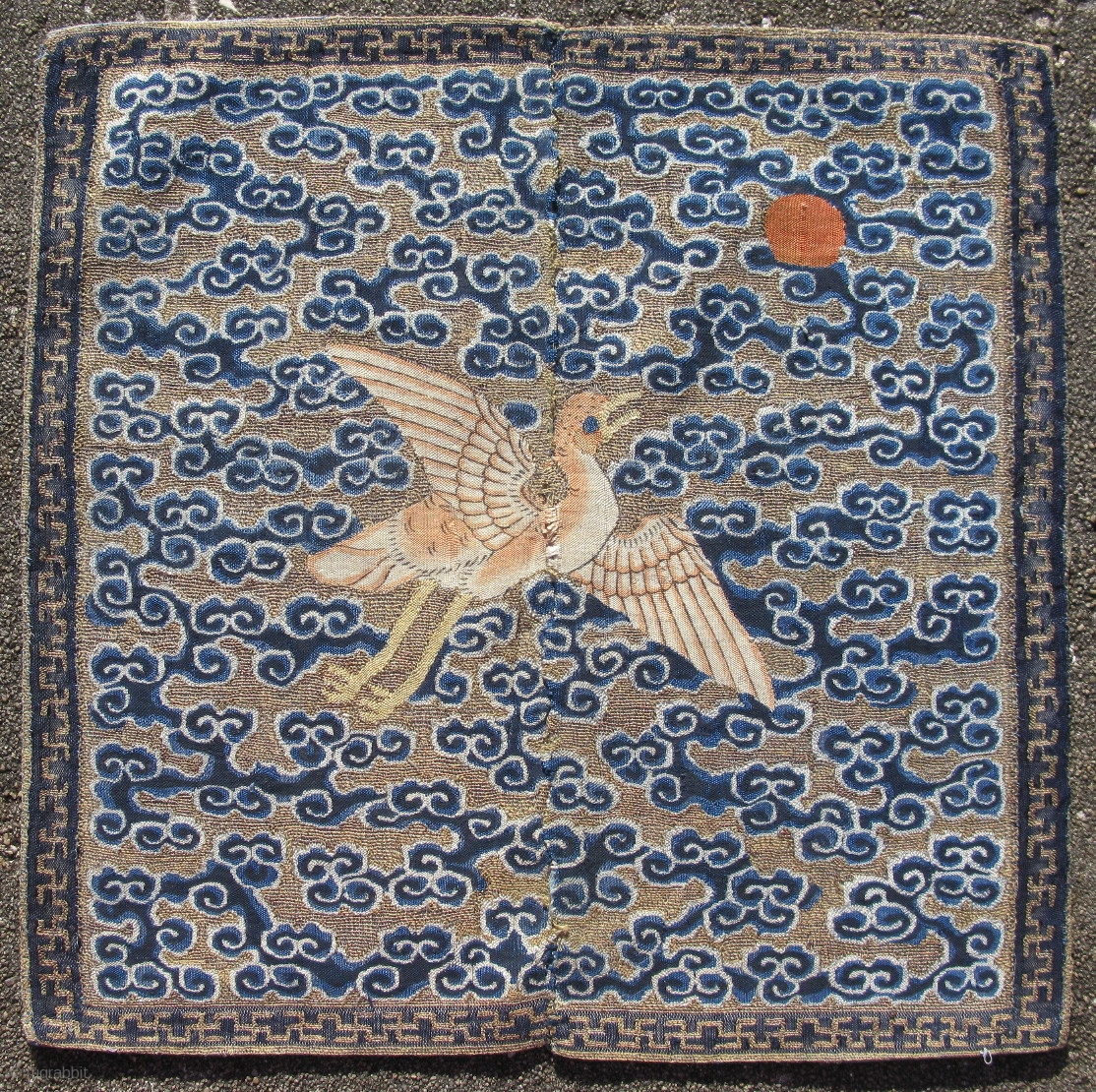 rank badge chinese textile antique round square head mandarin woven hand rugrabbit bird civil