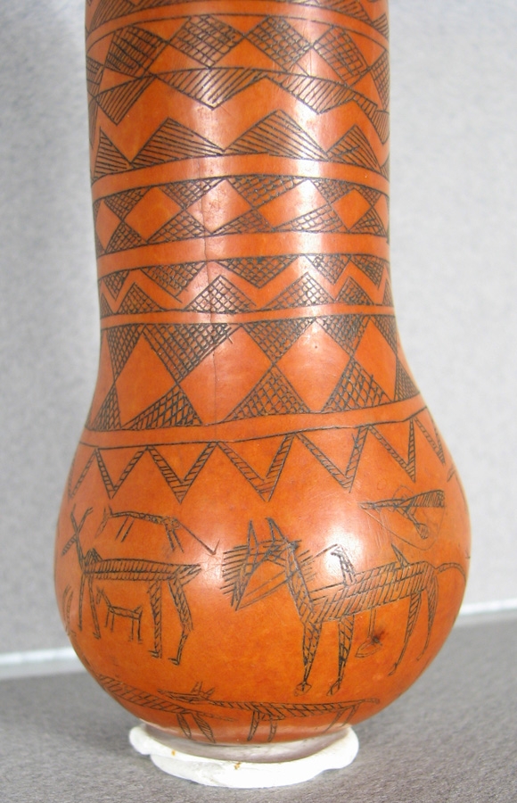 ETH076 Turkmen Naswar Container, Incised Gourd, About 50