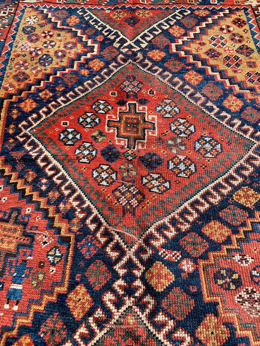 19 inch by 40 inch 1940s fine Persian wool rug medallion - Ruby Lane