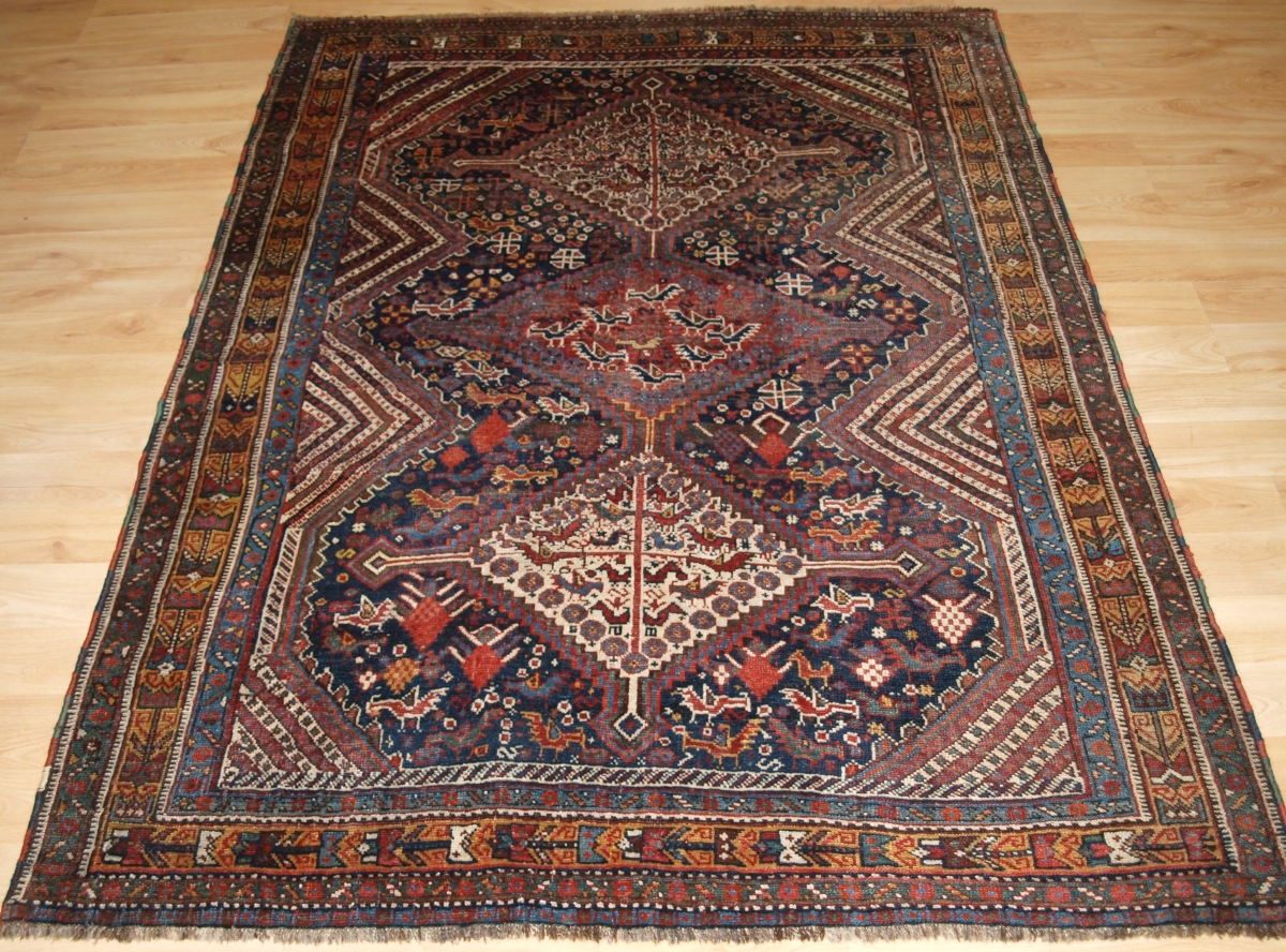 Antique South West Persian Khamseh Rug with three linked