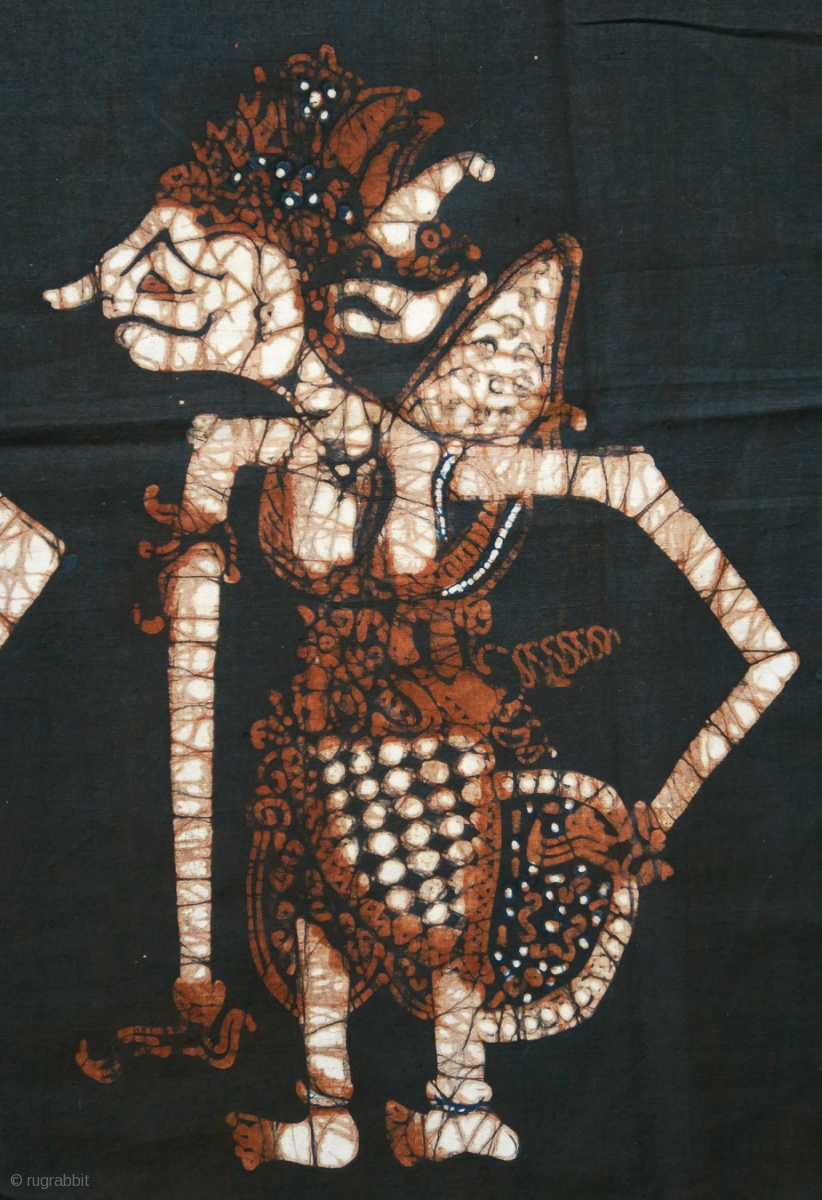 Javanese Batik Wall Hanging with Wayang Figures Origin 