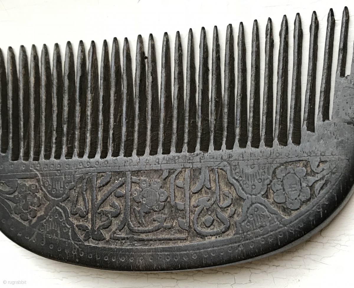 A rare Antique Persian Qajar dynasty inscribed wooden hair comb for ...
